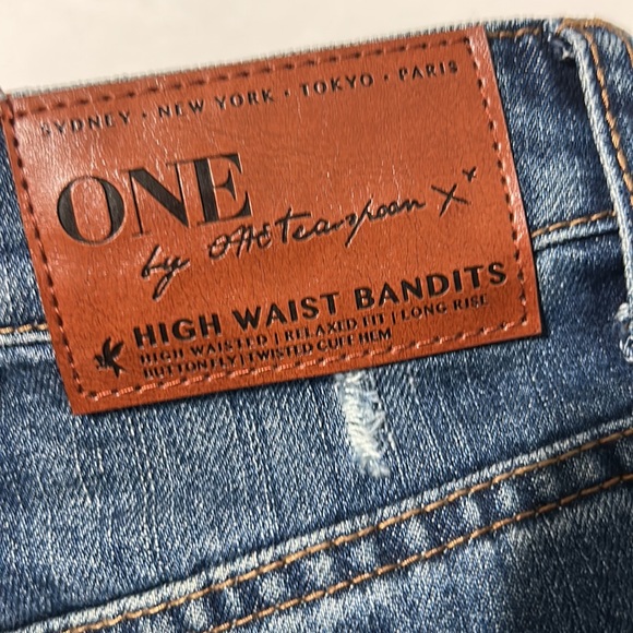One Teaspoon High Waist Bandits Tuscany Dark Blue Wash Distressed Bleach Dye 25 - Picture 12 of 16